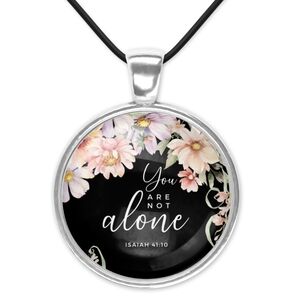 Floral Pendant Necklace with Inspirational Quote